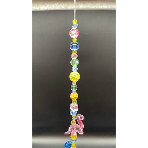 Dinosaur Beaded Suncatcher - Pastel Pink Crystal Prism - Hanging Patio Decor - Picture 7 of 11